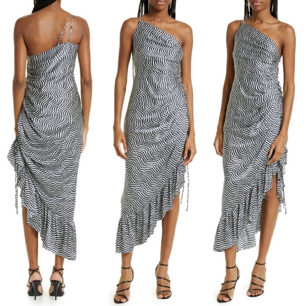 NEW Cinq A Sept Christel Zebra Print One Shoulder Asymmetrical Silk Dress Sz 6